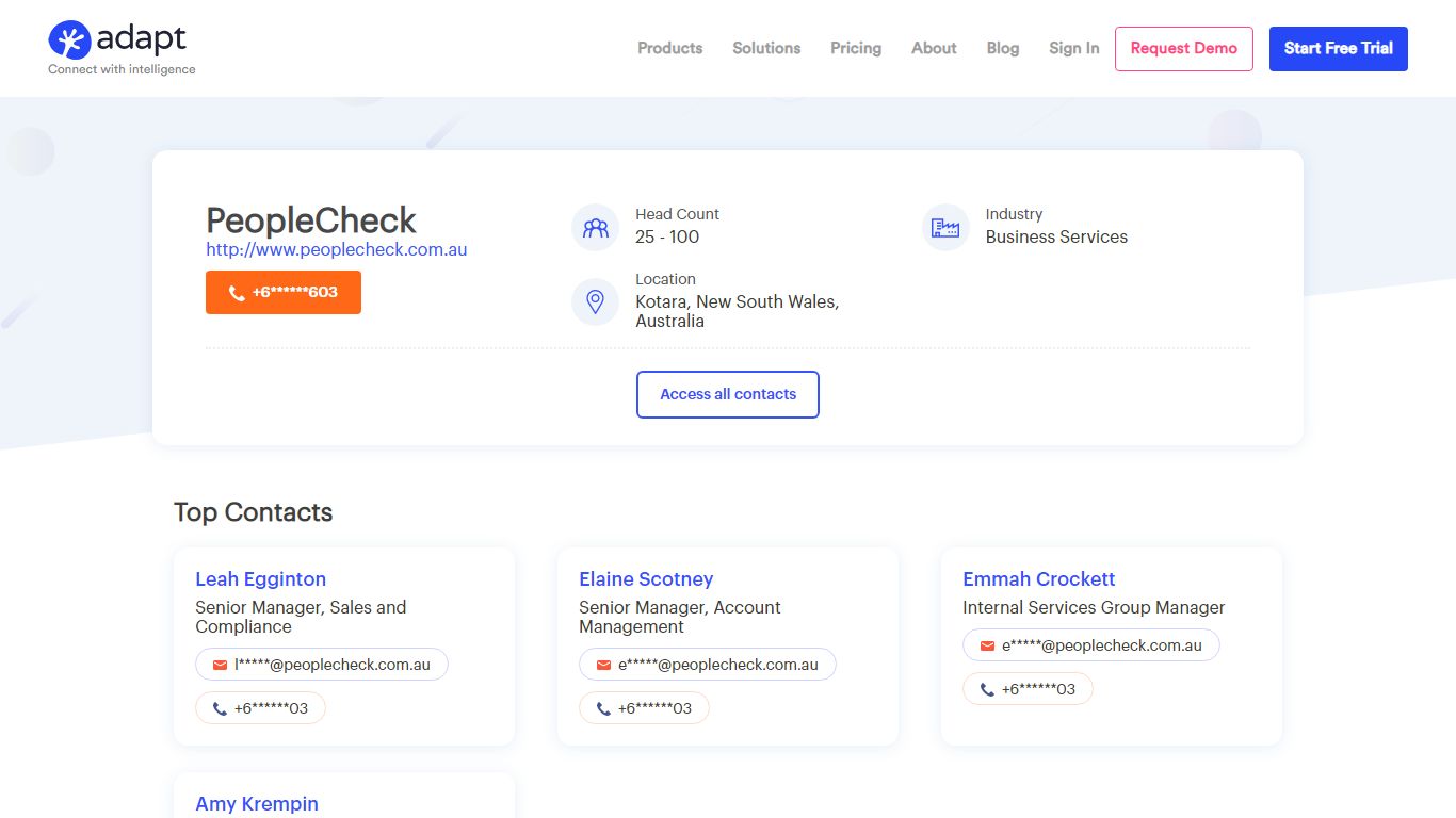 PeopleCheck Company Contact Information | Email, Phone Number | Adapt.io